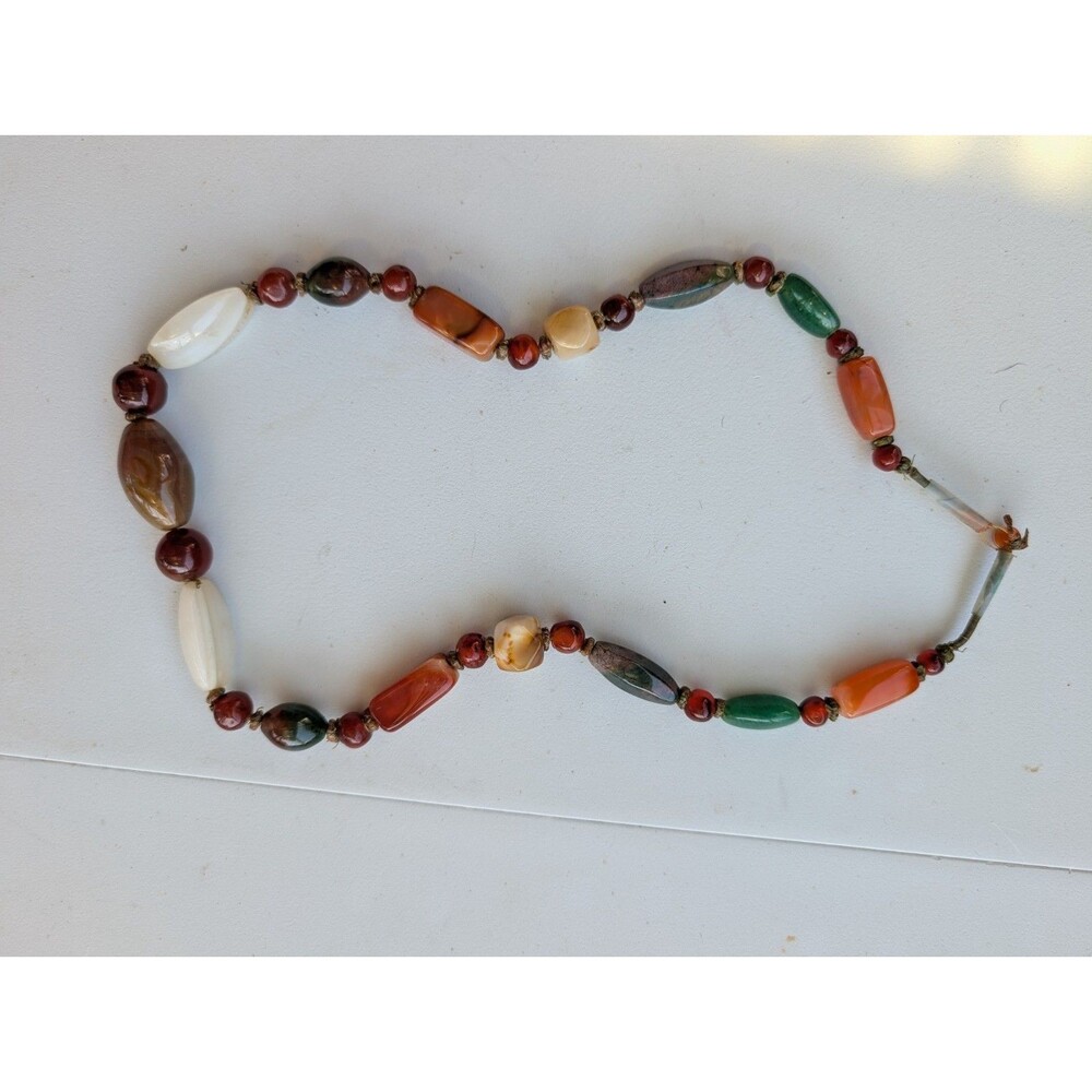 Vintage Beggar Bead Mixed Stone Necklace 10" Agate Carnelian Boho Repair